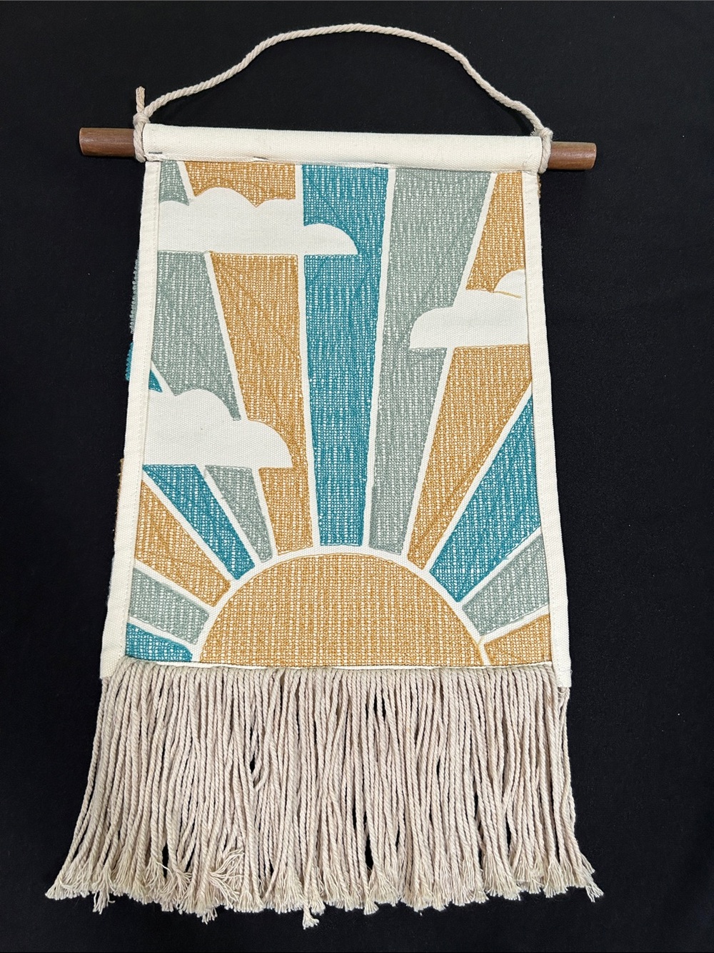 Boho Sunrise Wall Hanging - Teal, Mustard, Sage, White - Picture 2 of 7